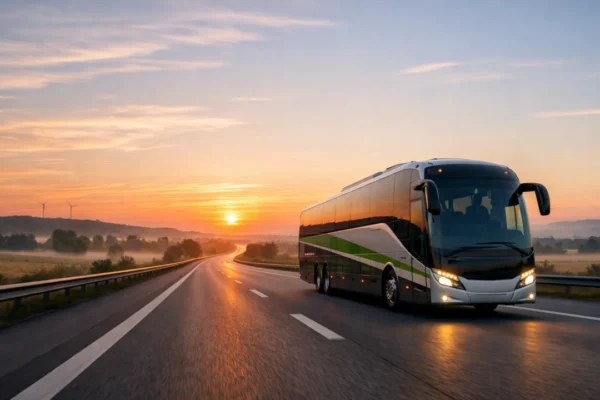 Autobus na autocesti u Europi koji simbolizira povoljna međugradska putovanja