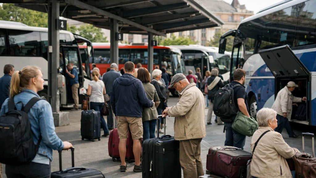 Putnici na autobusnom kolodvoru čekaju međugradske autobusne linije