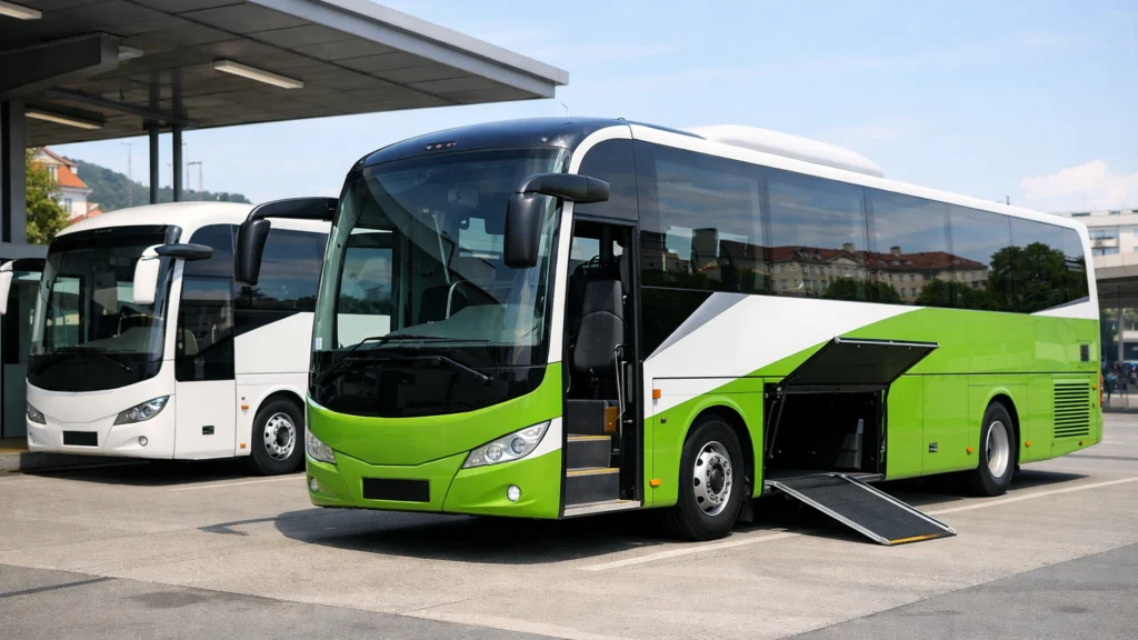 Moderni niskobudžetni autobusi na europskom autobusnom terminalu