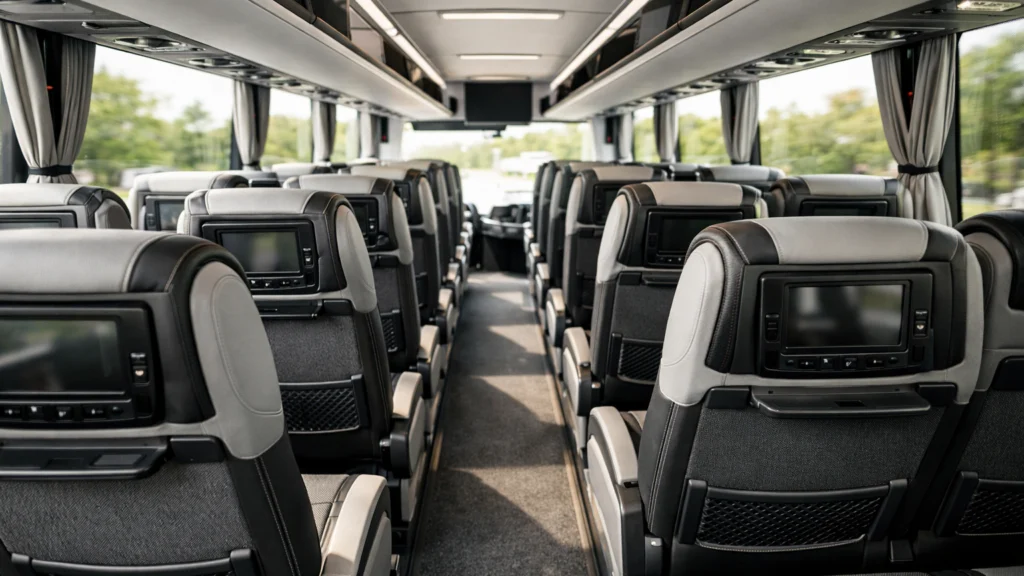 Unutrašnjost modernog autobusa s naglaskom na učinkovitost i udobnost