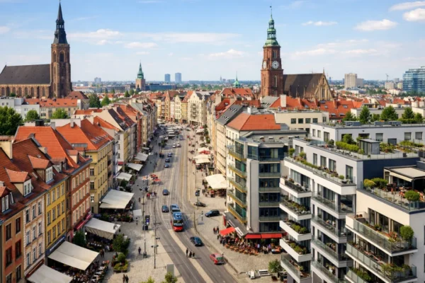 Centar grada s urbanim stanovima i zgradama, prikaz mogućnosti povoljnog smještaja