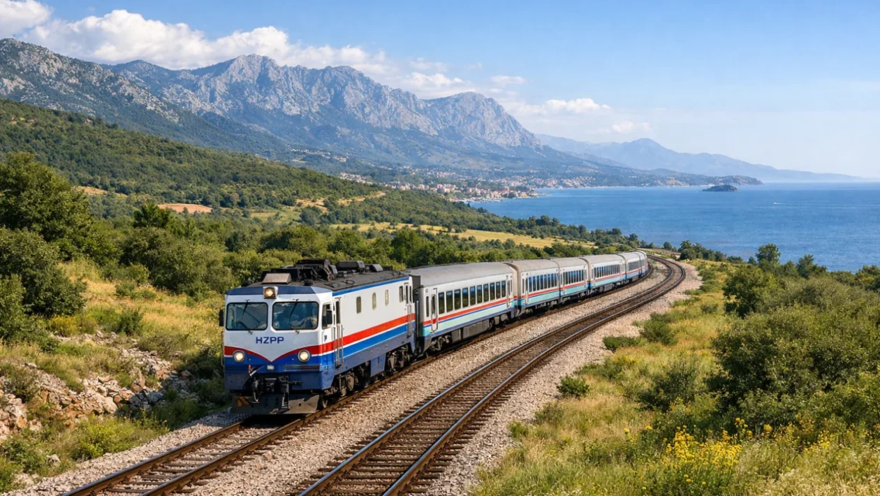 Putovanje vlakom kroz Hrvatsku s pogledom na krajolik i željezničku prugu