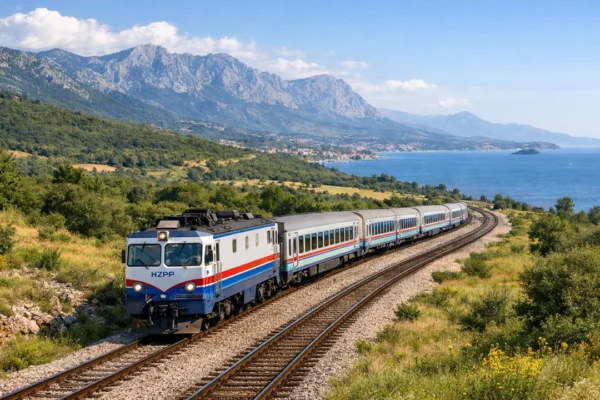 Putovanje vlakom kroz Hrvatsku s pogledom na krajolik i željezničku prugu