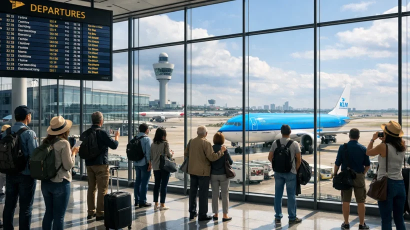 Rezervacija avionskih karata u modernoj zračnoj luci s putnicima i avionima