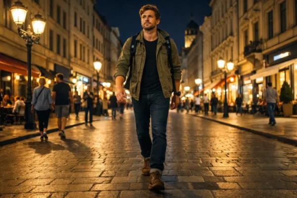 Sigurno noćno putovanje u nepoznatom gradu s osvijetljenim ulicama i urbanim okruženjem