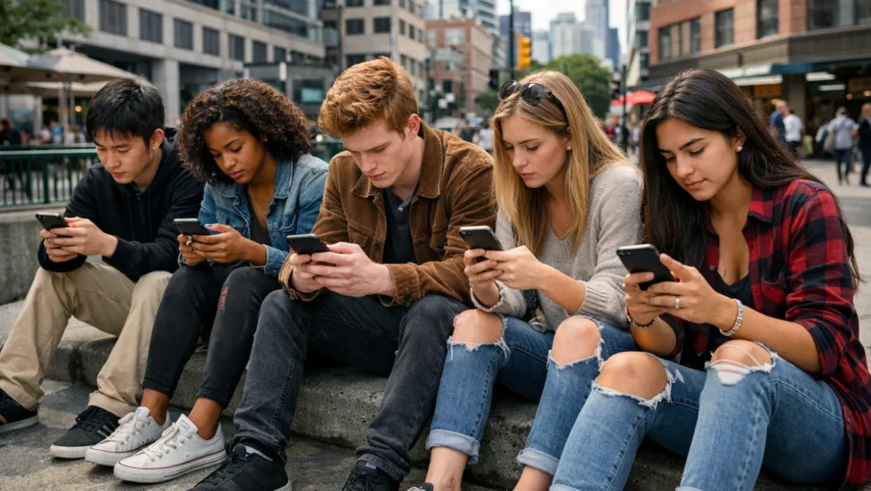 Mladi koriste pametne telefone i digitalnu komunikaciju u urbanom okruženju