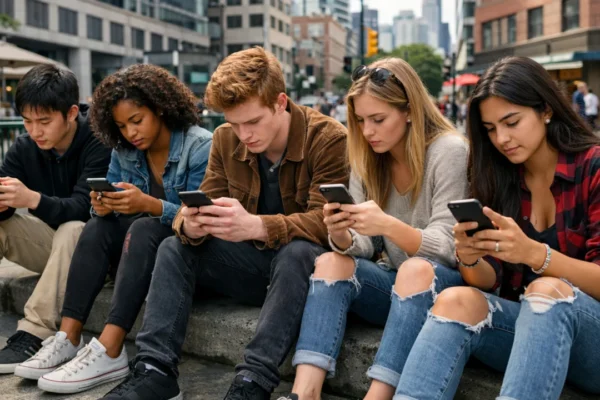 Mladi koriste pametne telefone i digitalnu komunikaciju u urbanom okruženju