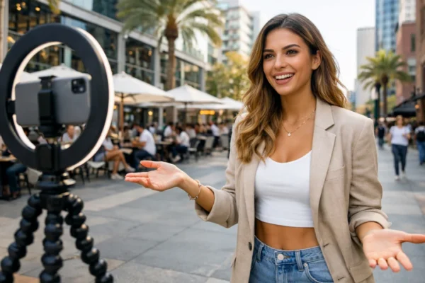 Influencer koji komunicira s publikom putem društvenih mreža u modernom okruženju