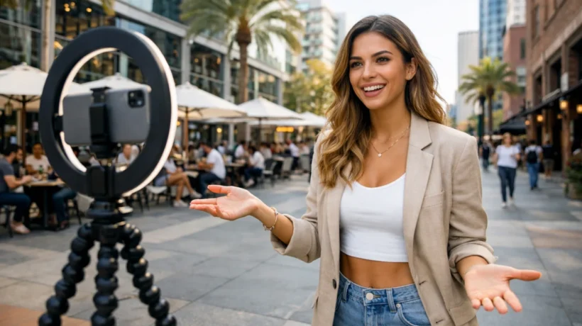 Influencer koji komunicira s publikom putem društvenih mreža u modernom okruženju