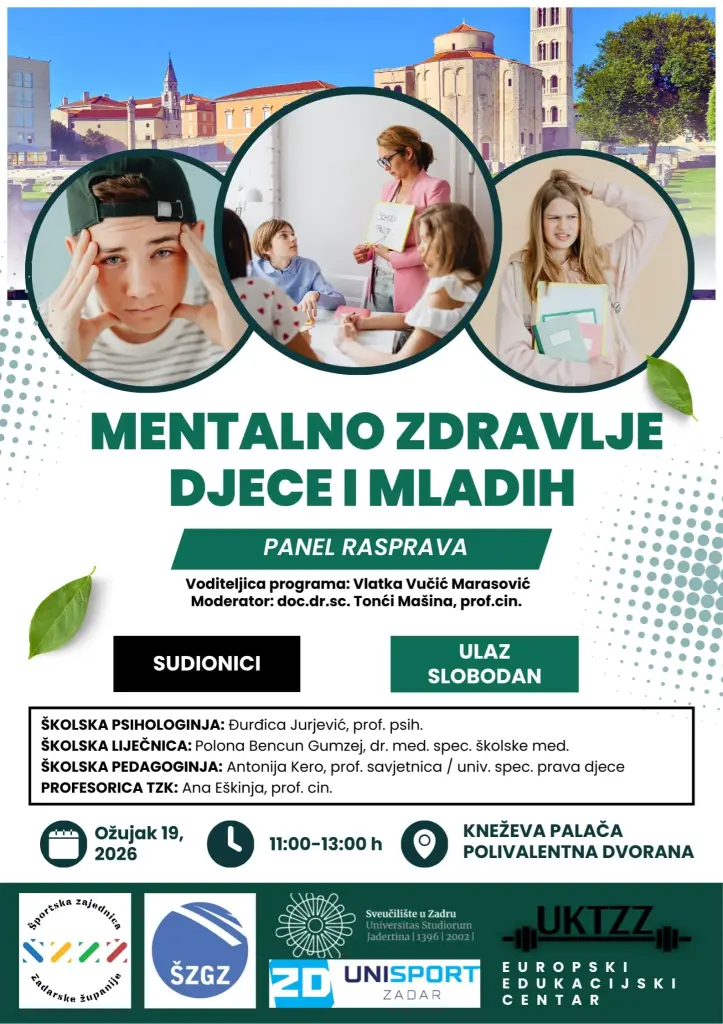 Panel rasprava o mentalnom zdravlju djece i mladih u Zadru s uključenim stručnjacima različitih područja