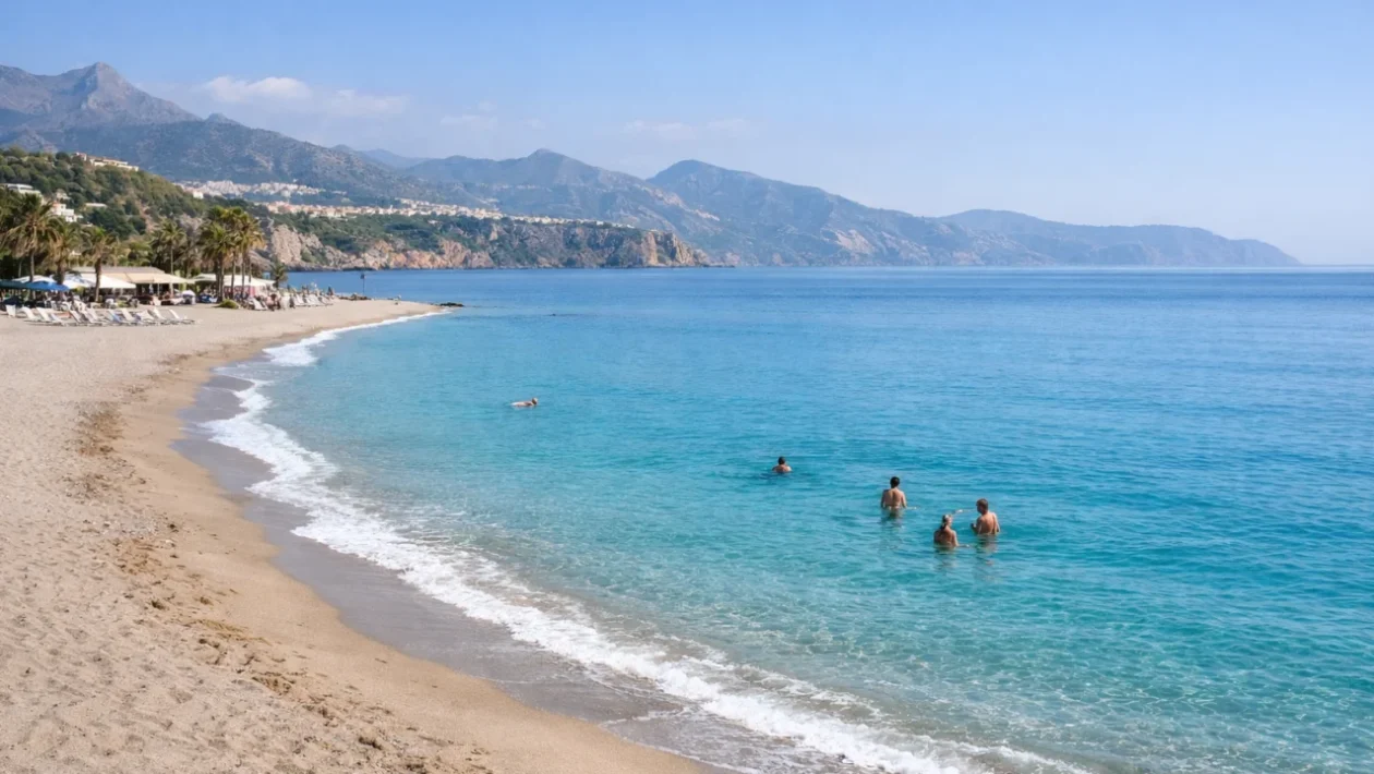 Kupanje izvan sezone na mirnoj mediteranskoj plaži bez gužve