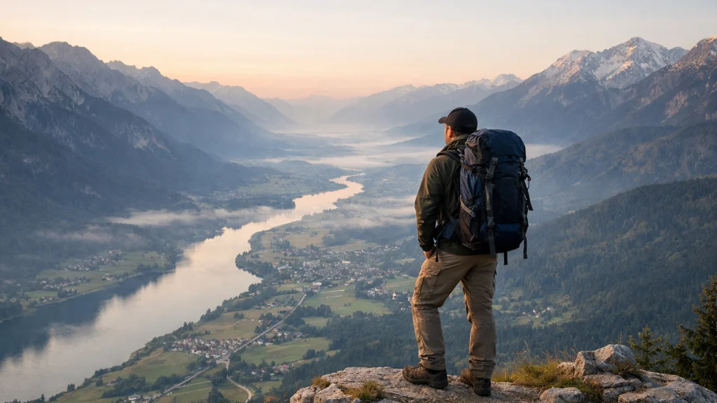 Solo planinar na vidikovcu u europskim planinama