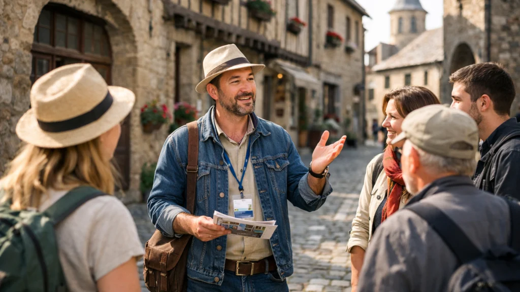 Lokalni vodič vodi manju grupu turista kroz manje poznati europski grad
