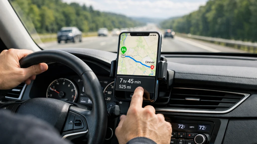 Korištenje navigacijske aplikacije tijekom dugog putovanja automobilom