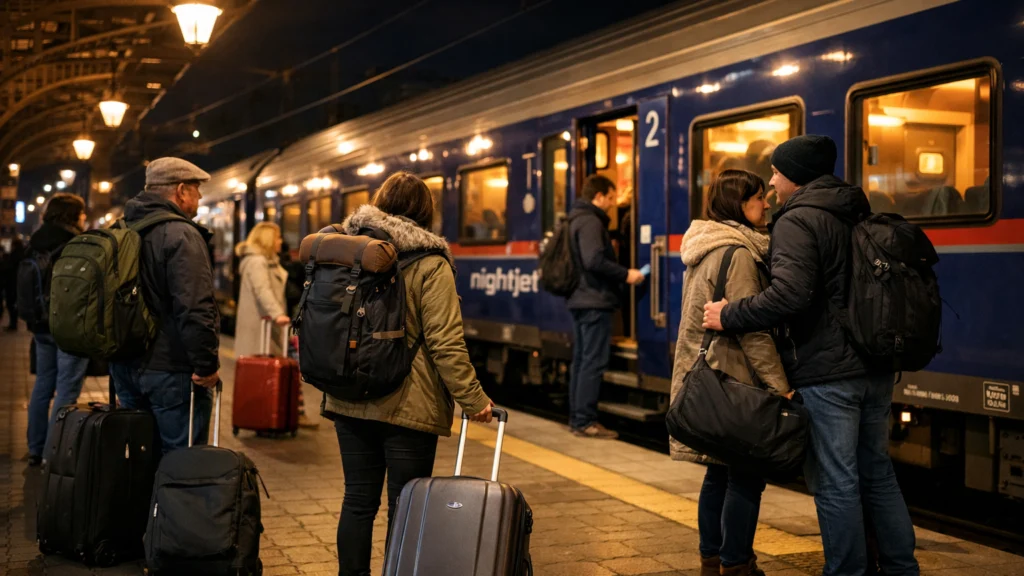 Putnici čekaju noćni vlak na europskom kolodvoru