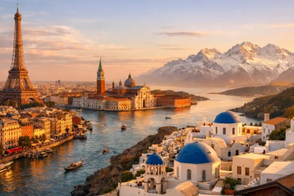 Panoramski pogled na najfotogeničnija mjesta u Europi uključujući Pariz, Veneciju i Santorini