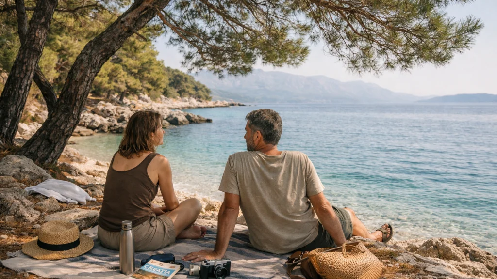 Slow travel koncept na mirnoj plaži u Hrvatskoj