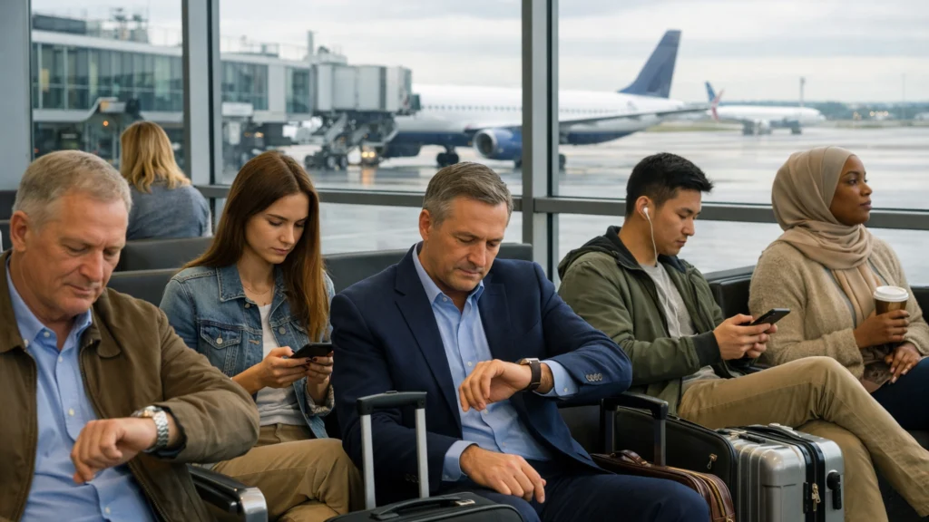 Putnici koji čekaju polazak leta u odlaznoj zoni aerodroma