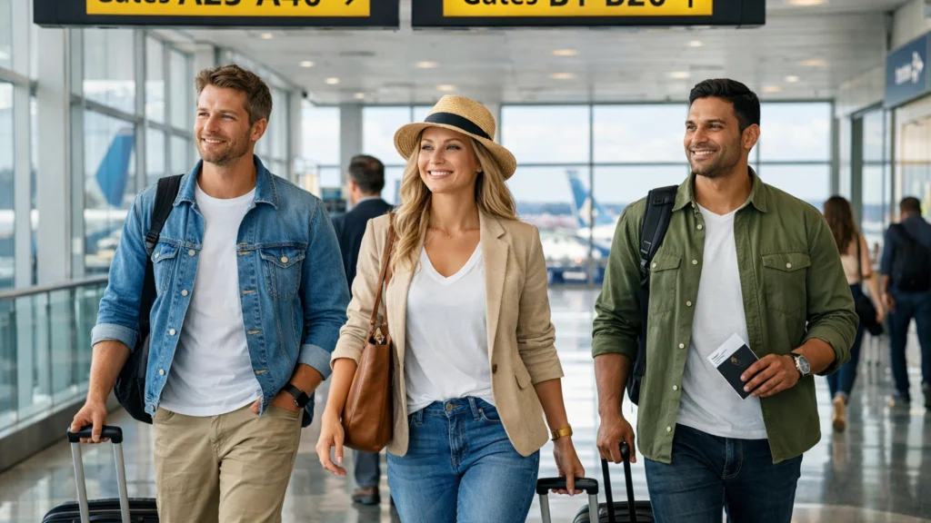Putnici se sigurno kreću prema izlazima za ukrcaj na aerodromu