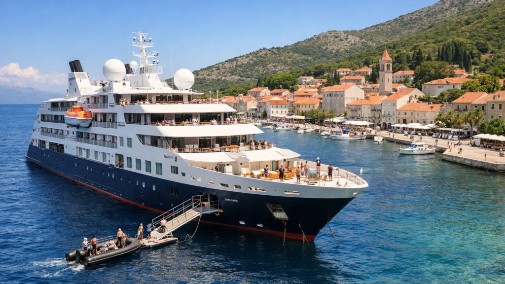 Manji putnički brod pristaje u malu mediteransku luku