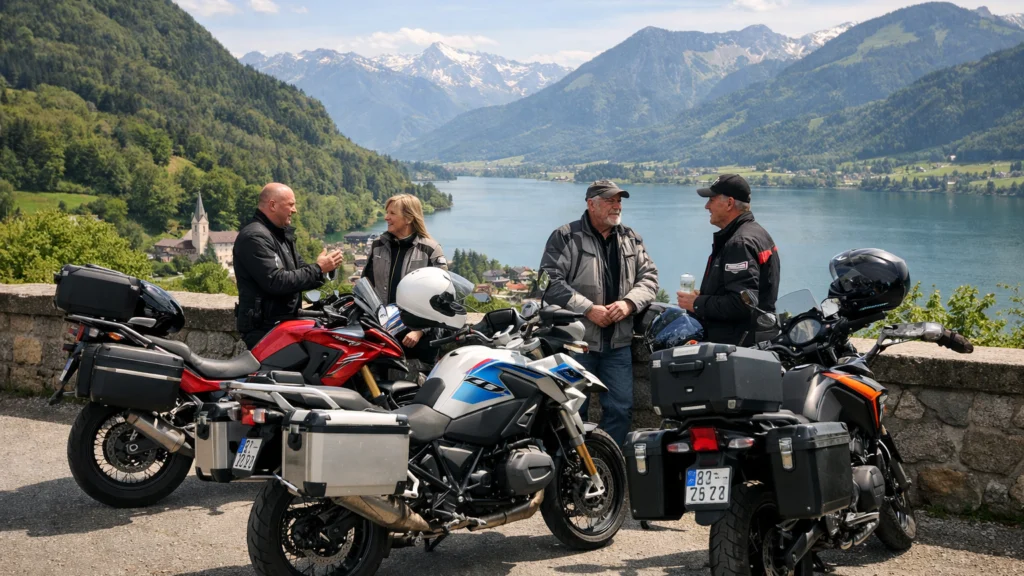 Motociklisti na odmorištu tijekom putovanja Europom