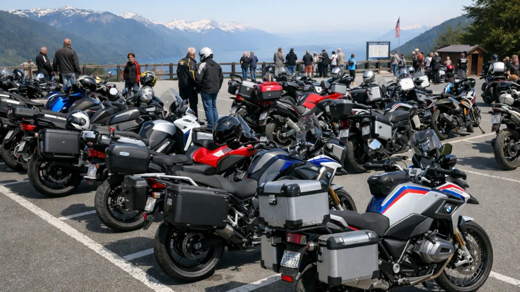 Velik broj motocikala na turističkoj lokaciji u Europi