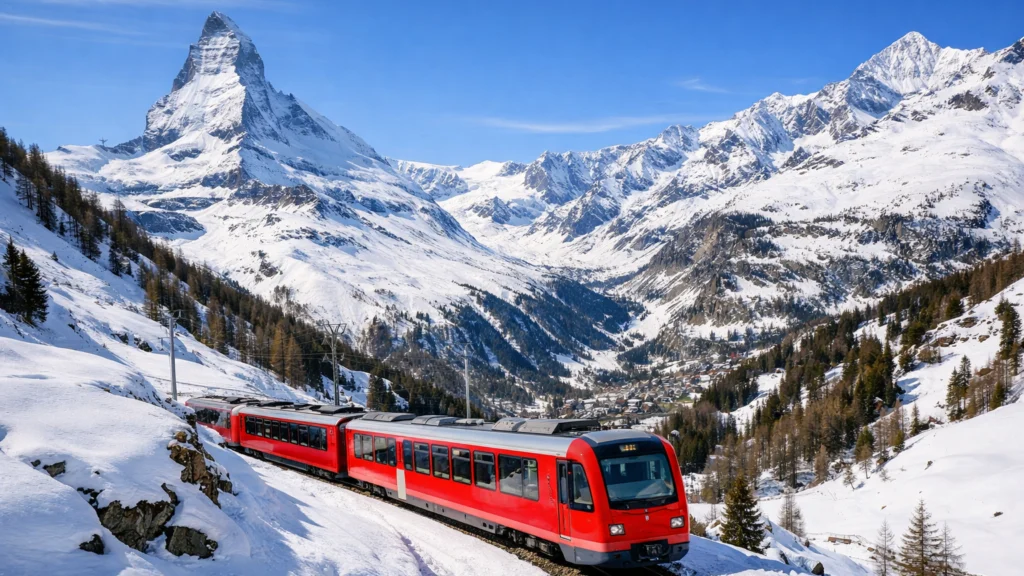 Alpska željeznička ruta s panoramskim pogledom na planine