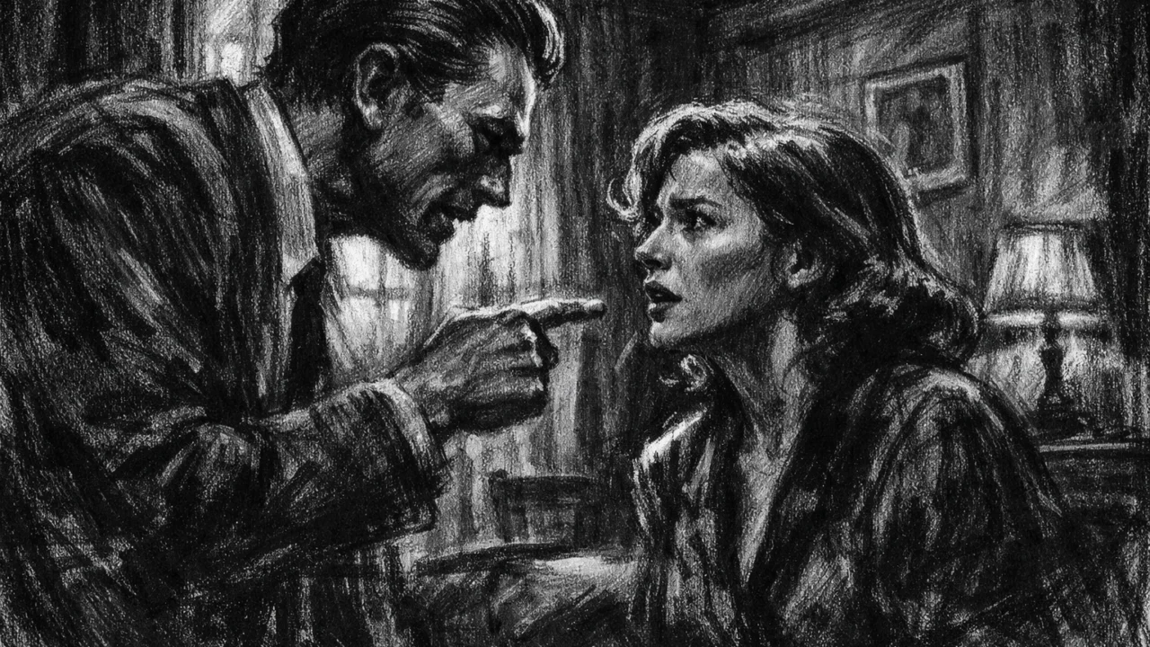 Dramska scena u charcoal film noir stilu