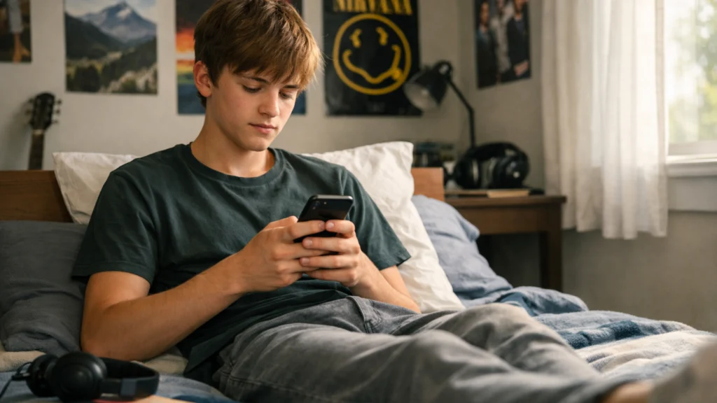 Adolescent koristi TikTok u svakodnevnom kućnom okruženju