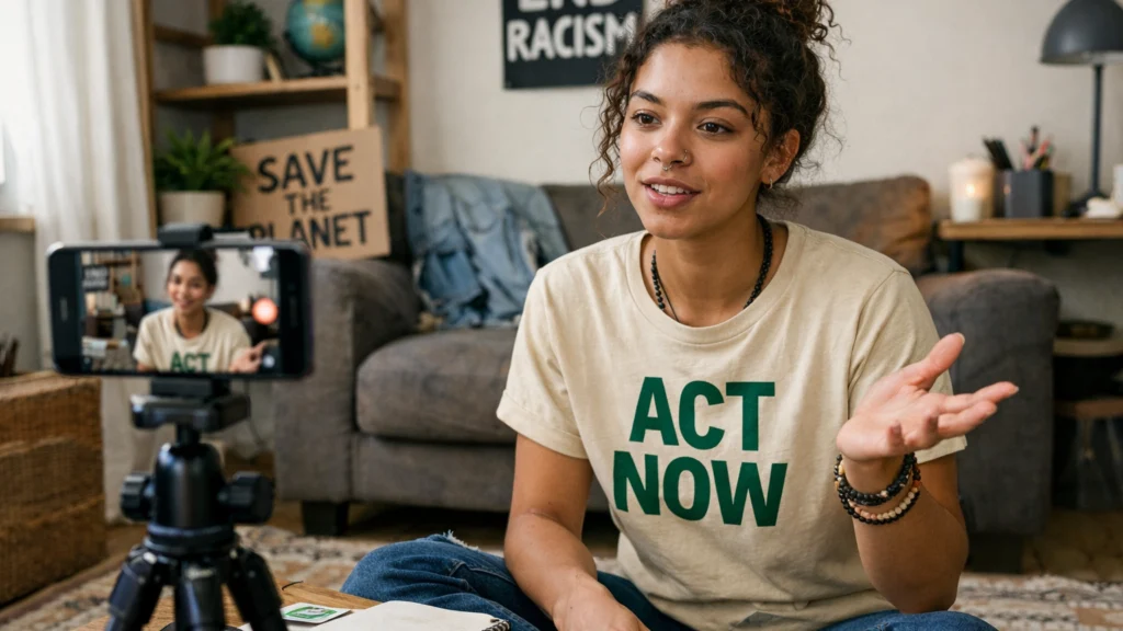 Mladi politički aktivist stvara sadržaj za društvene mreže