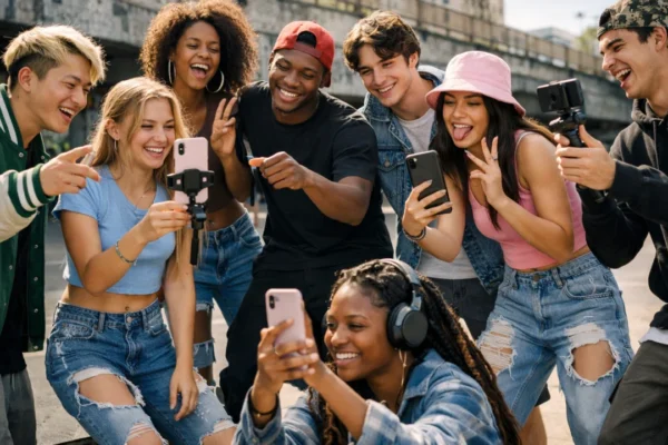 Mladi snimaju TikTok izazove i druže se, prikaz socijalne dinamike mladih
