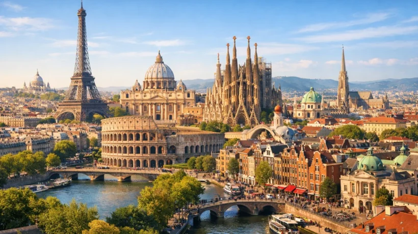 Panoramski prikaz najpopularnijih europskih gradova za putovanja 2026. godine