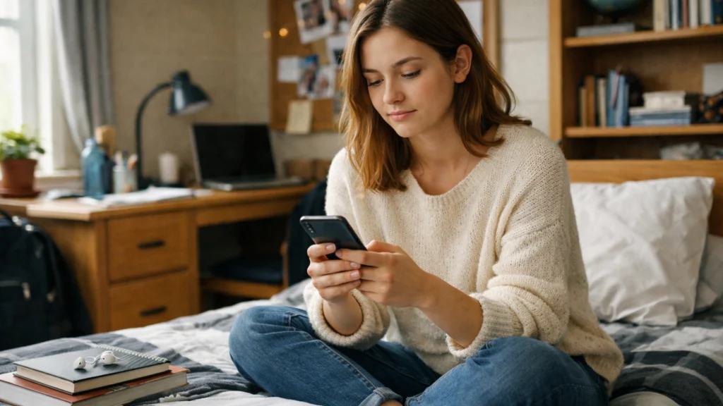 Student u studentskom domu koristi društvene mreže u svakodnevnom životu