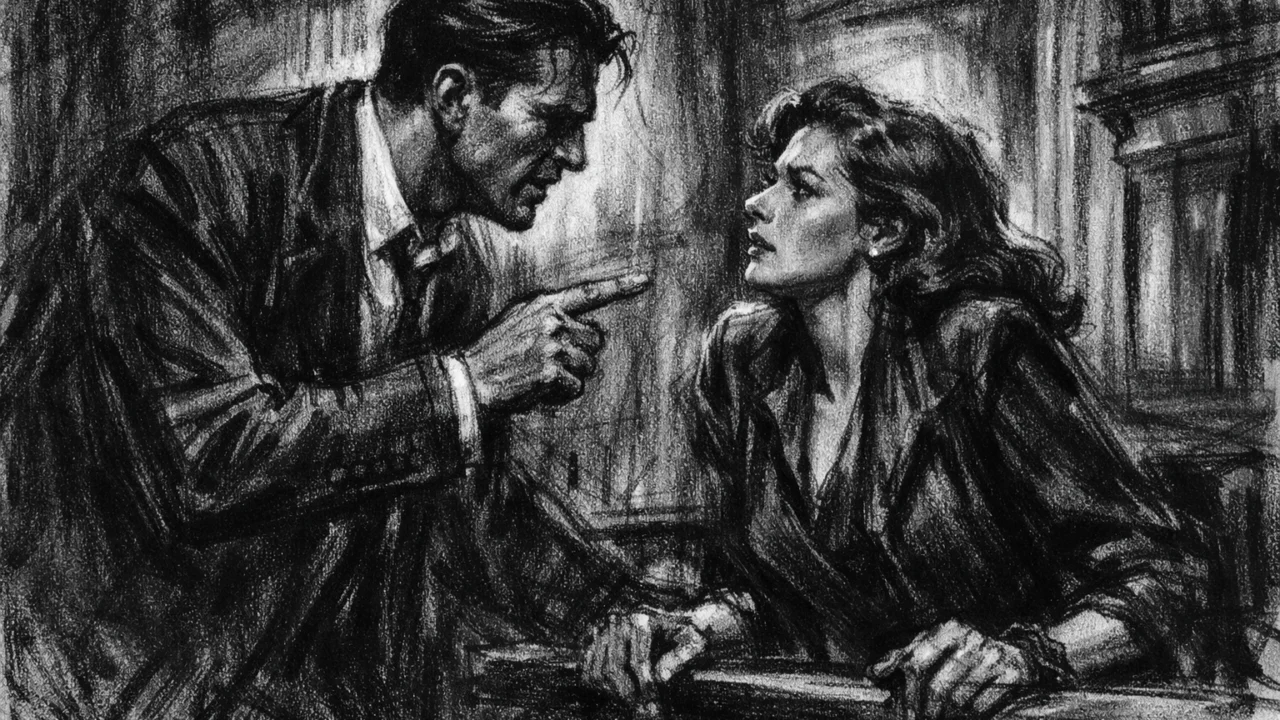 Dramska scena u charcoal film noir stilu