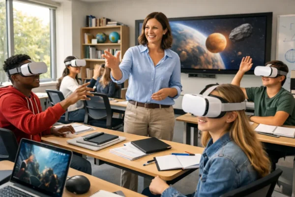 Virtualna stvarnost u obrazovanju u učionici s učenicima koji koriste VR tehnologiju