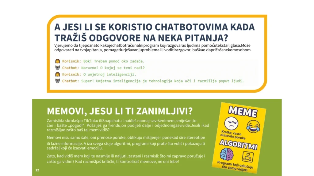 Prikaz edukativnih materijala za zaštitu djece na internetu, s naglaskom na sigurnost i digitalne navike mladih korisnika.