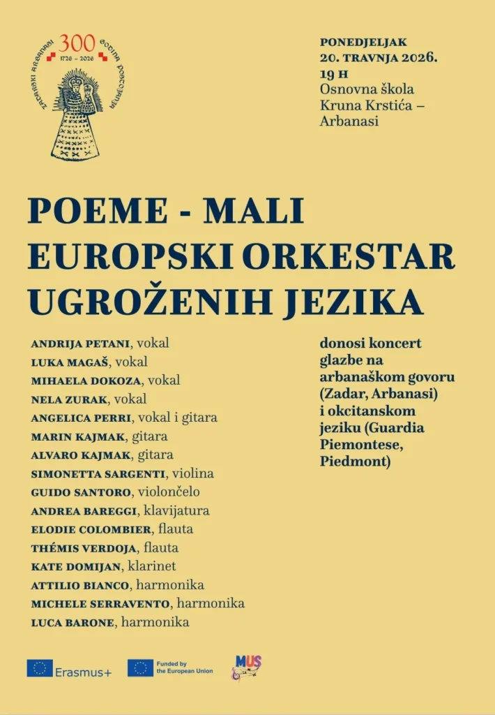 Erasmus+ projekt MUS-La Mi Re završni koncert u Arbanasima u Zadru posvećen očuvanju ugroženih jezika