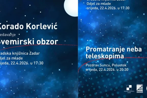 Predavanje Svemirski obzor Korada Korlevića u Odjelu za mlade Gradske knjižnice Zadar, 22. travnja 2026.