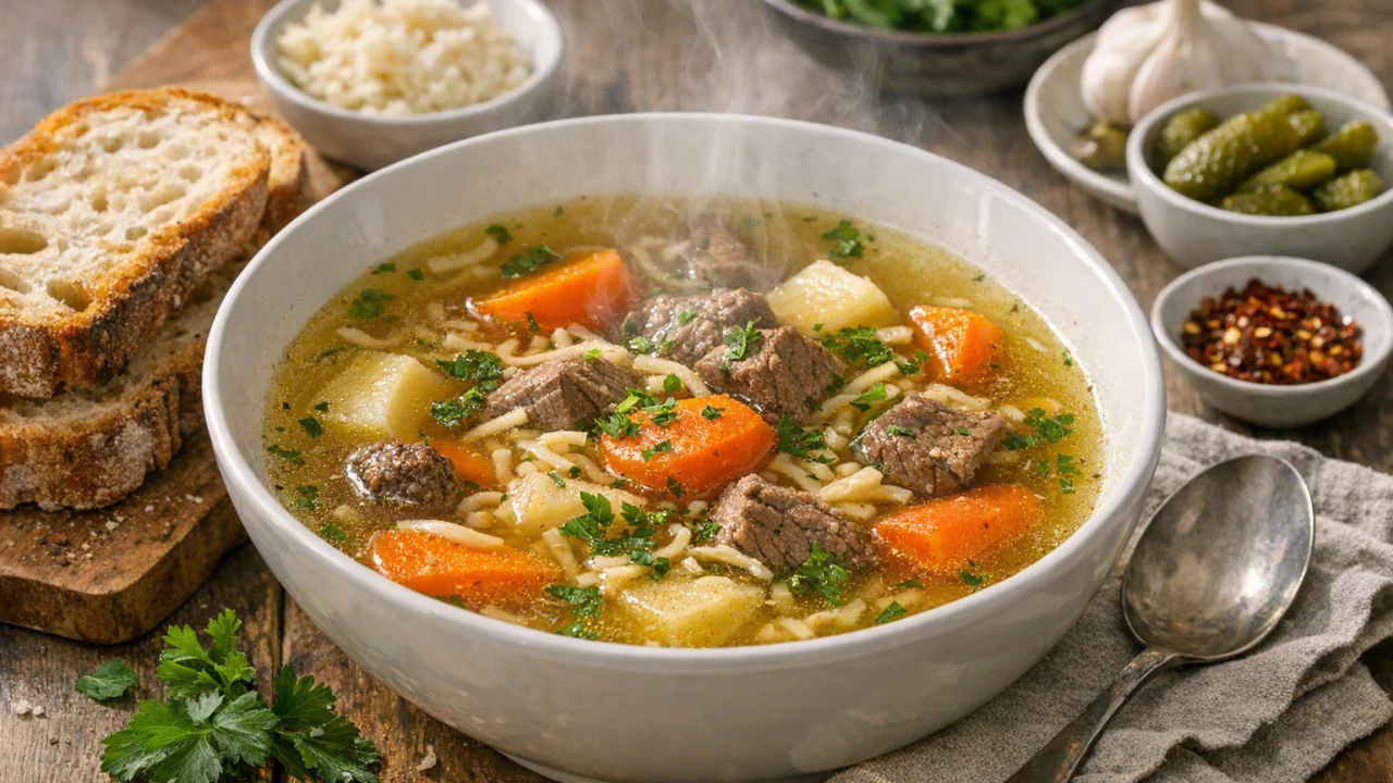 Posluživanje i varijacije Domaća goveđa juha