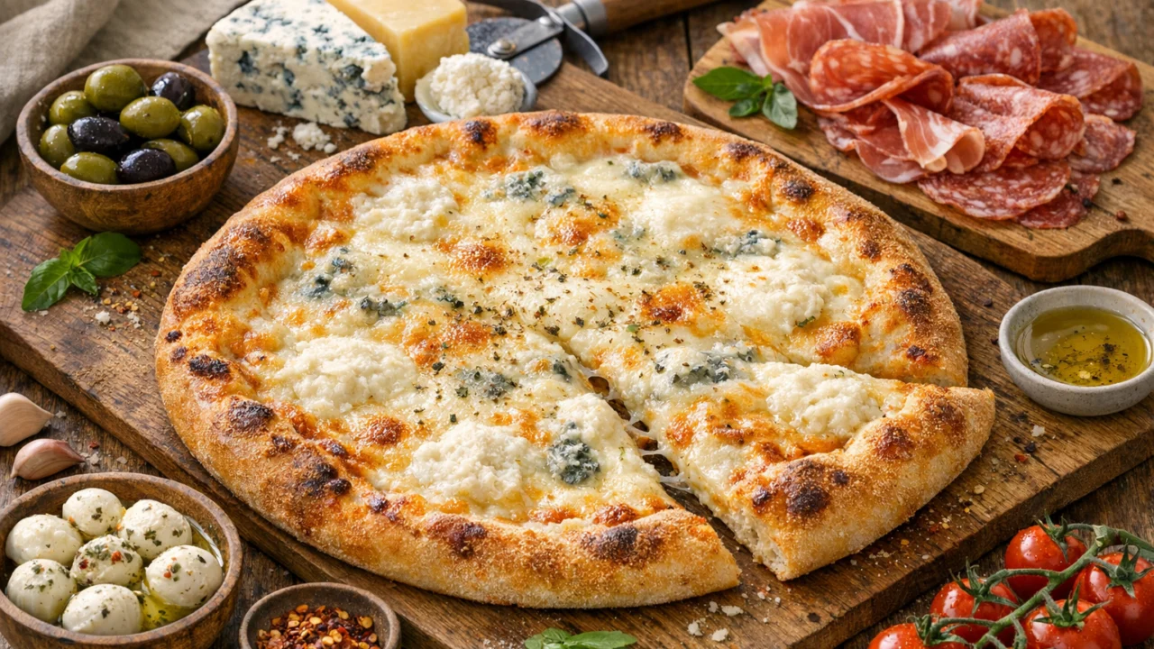 Posluživanje i varijacije Domaća pizza s četiri sira