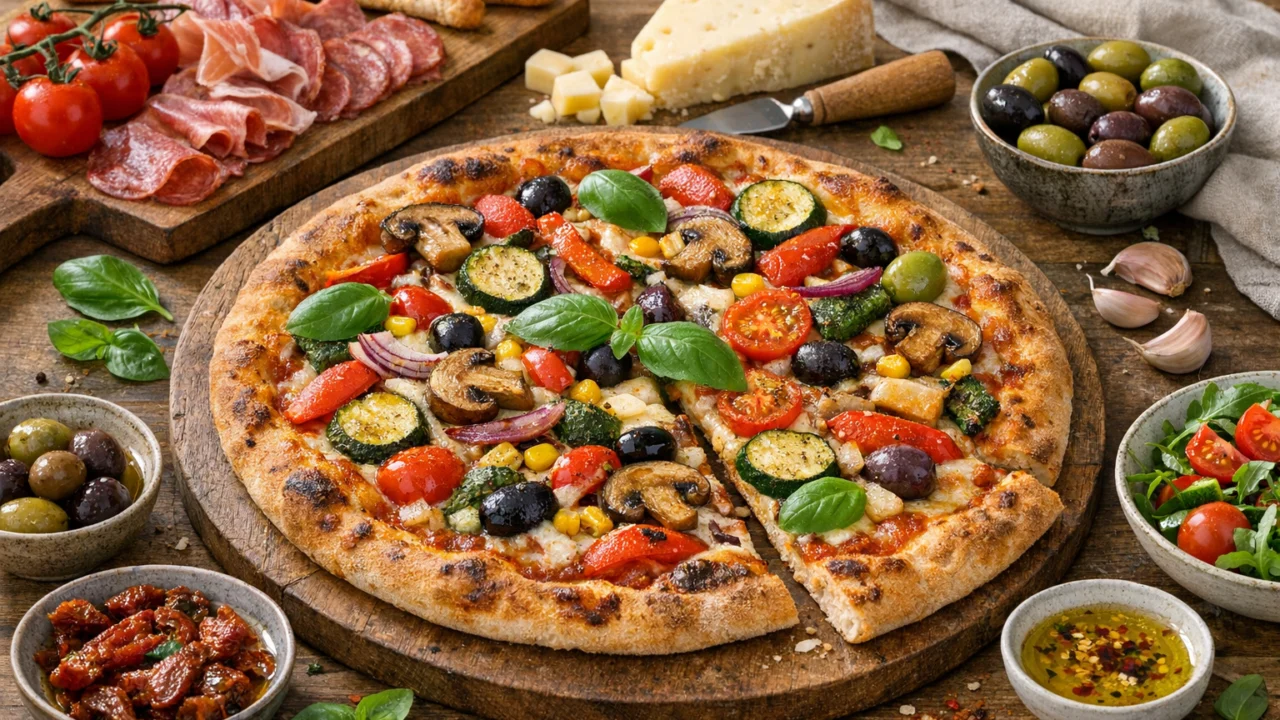 Posluživanje i varijacije Pizza s povrćem domaća verzija