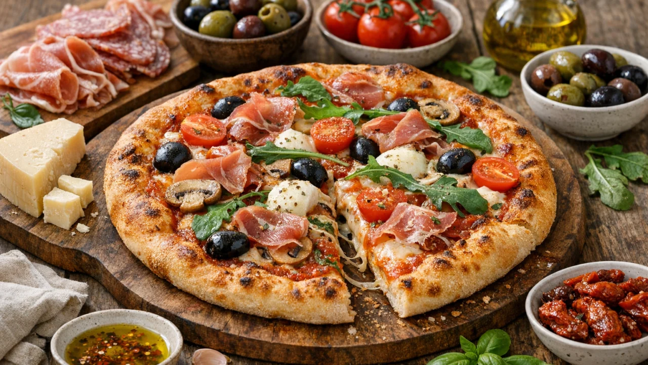 Posluživanje i varijacije Domaća pizza sa svježim sastojcima