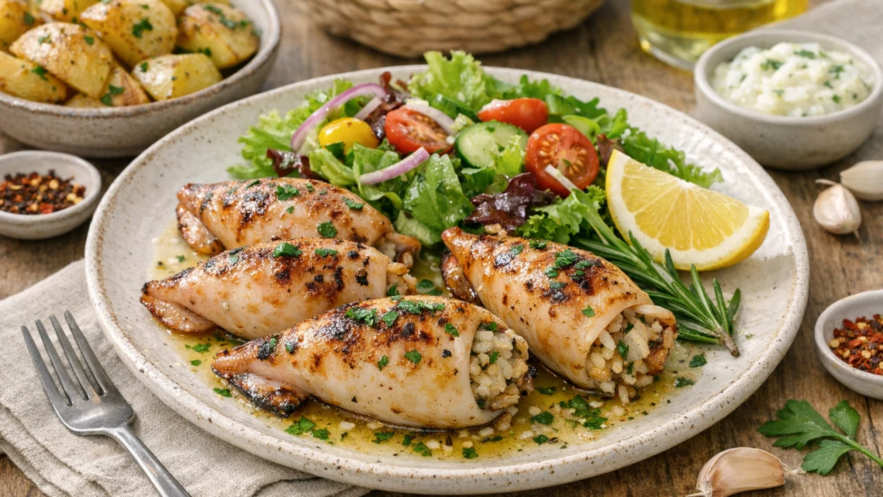Posluživanje i varijacije Domaće punjene lignje