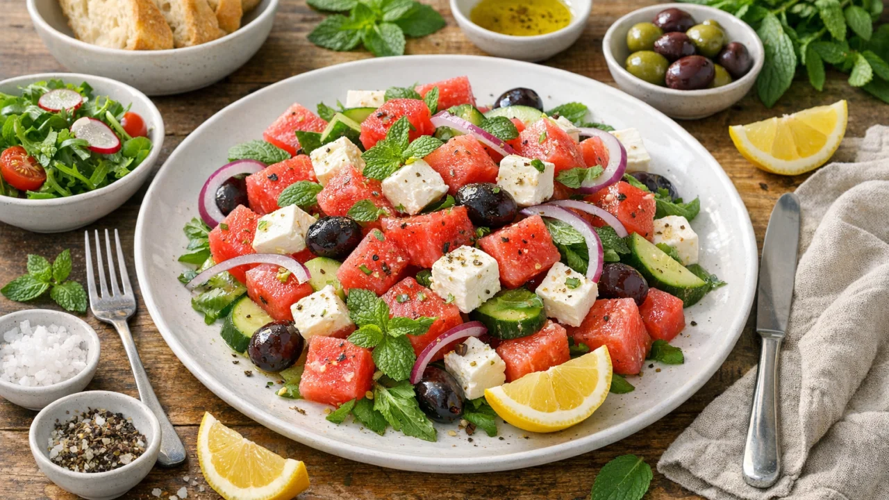 Posluživanje i varijacije Ljetna salata s lubenicom i fetom