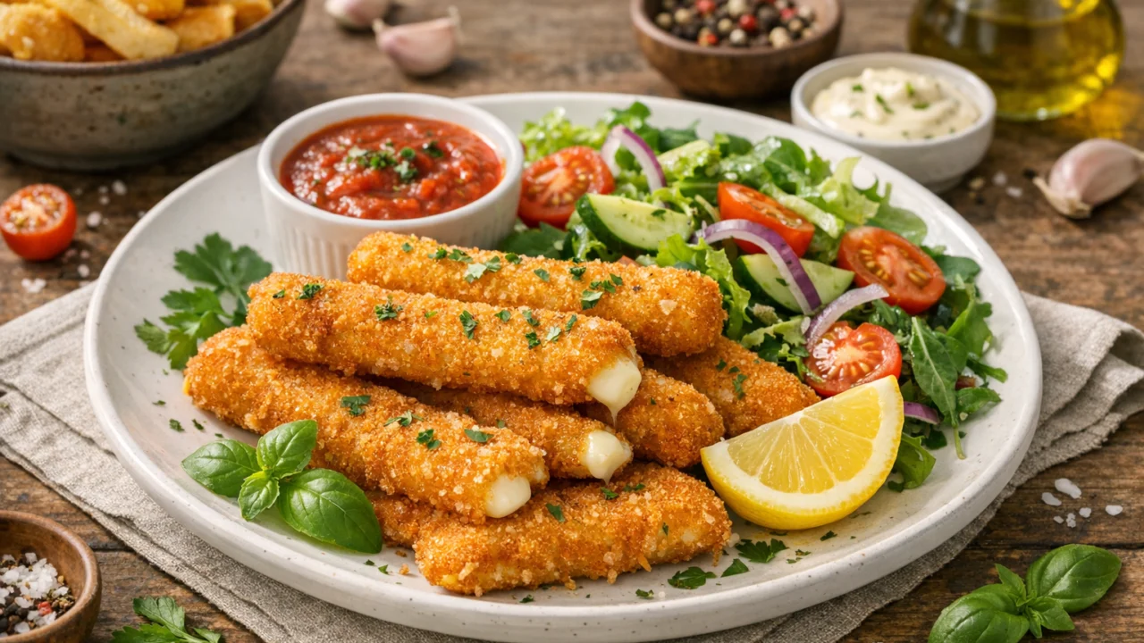 Posluživanje i varijacije Pohana mozzarella štapići