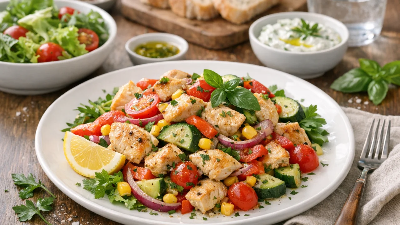 Posluživanje i varijacije Salata od piletine i povrća lagani obrok