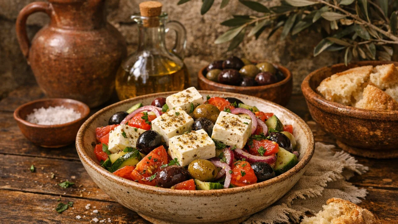 Tradicionalna priprema jela Salata s feta sirom i maslinama