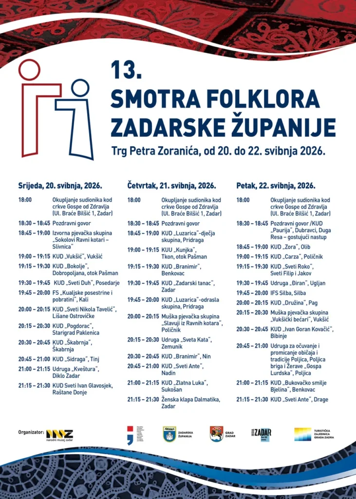 13. Smotra folklora Zadarske županije održava se od 20. do 22. svibnja 2026.
