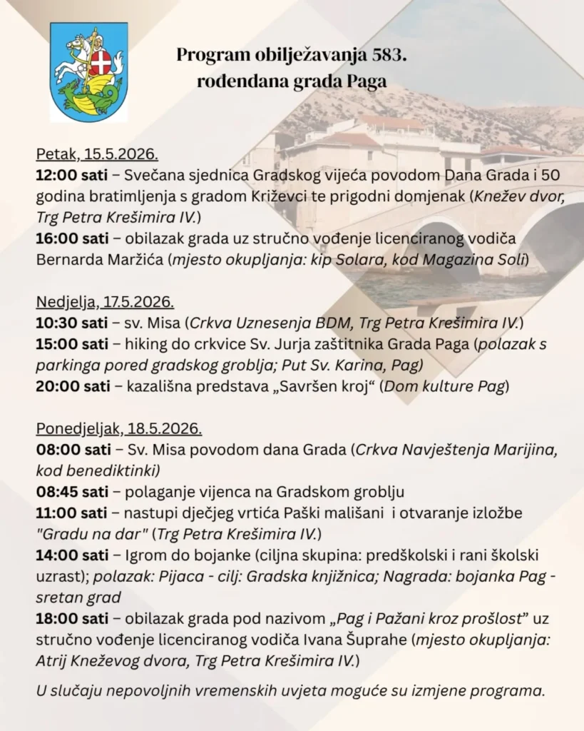 program događanja povodom Dana Grada Paga