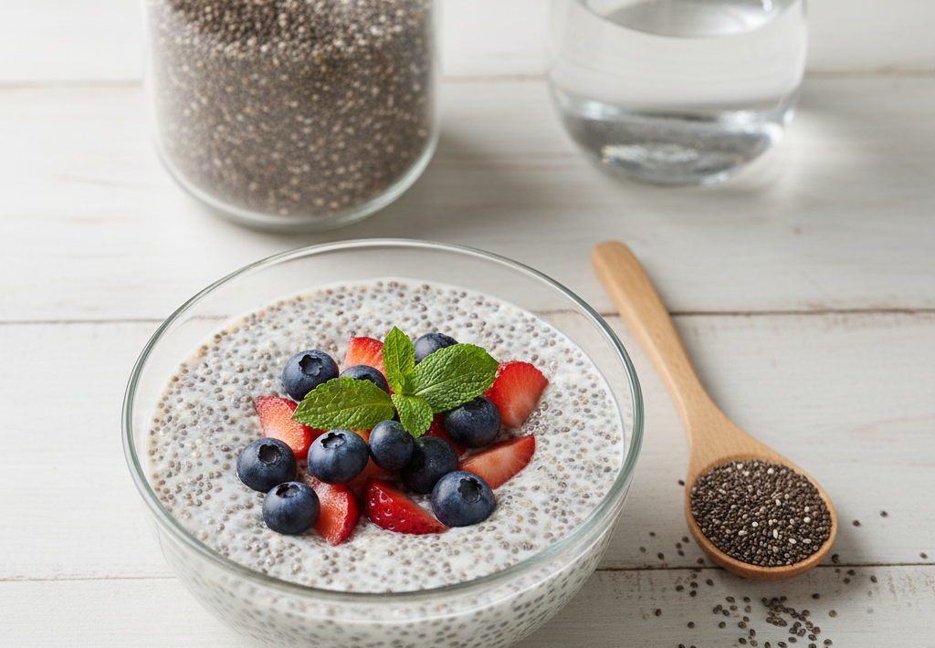 Puding od chia sjemenki s jagodama i borovnicama